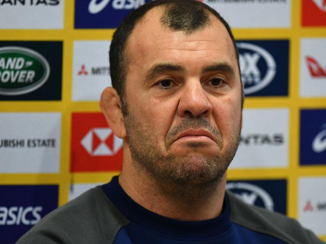 LONDON, ENGLAND - NOVEMBER 22:  Michael Cheika head coach of Australia attends an Australia press conference at The Lensbury Conference Centre on November 22, 2018 in London, England. (Photo by Dan Mullan/Getty Images)