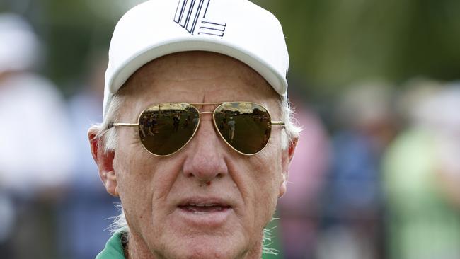 DORAL, FLORIDA - OCTOBER 20: LIV Golf CEO, Greg Norman looks on during Day One of the LIV Golf Invitational - Miami at Trump National Doral Miami on October 20, 2023 in Doral, Florida. (Photo by Cliff Hawkins/Getty Images)