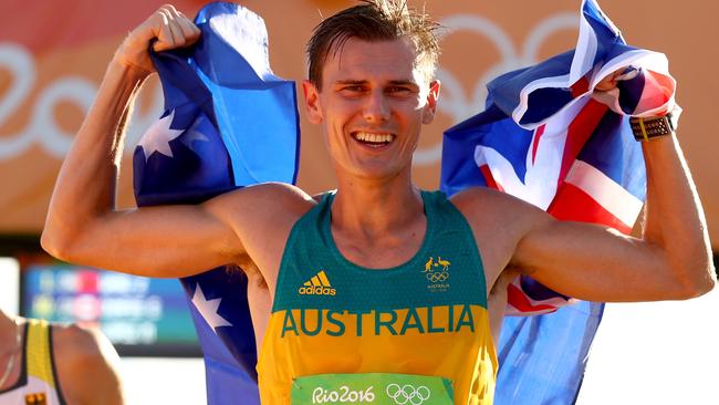 Dane Bird-Smith celebrates winning his bronze medal.