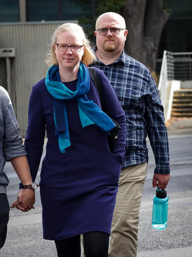 Anna Terrington and Matthew Patterson leave court for the lunch break. Picture: NewsWire/Ian Currie