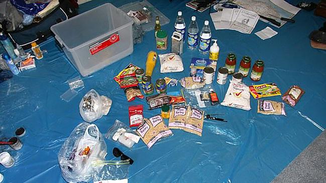 Personal items including bottles of pasta sauce, canned food, lubricant, and binoculars were also found scattered on the grounds. Picture: Queensland Police