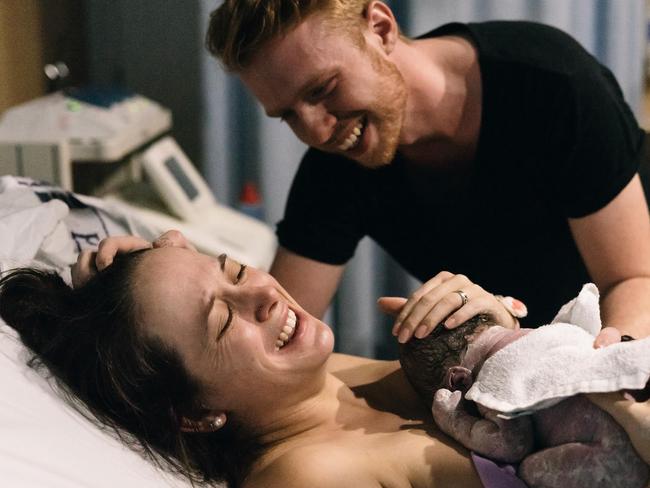 Yvette and Daniel Walters moments after baby Noah was born. Picture: Stefanie Plum Photography