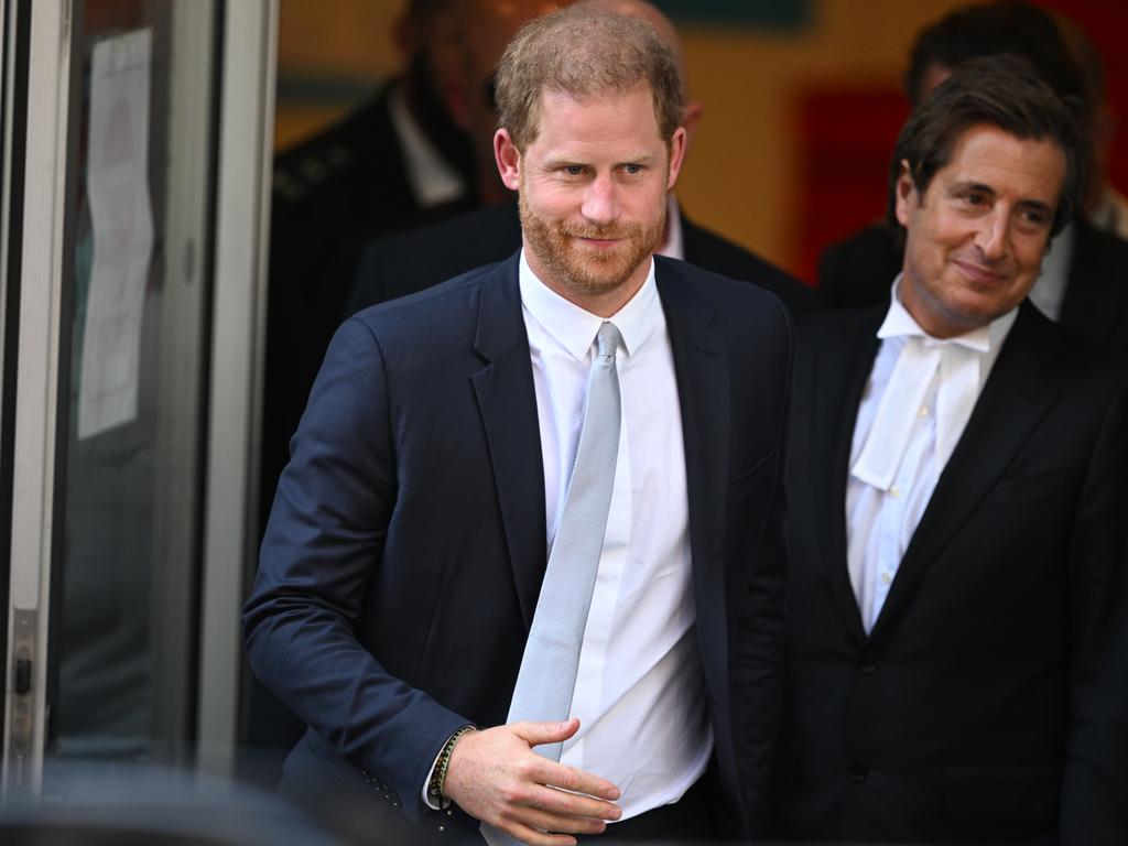 Prince Harry and his barrister David Sherborne leave after giving evidence. Picture: Getty Images