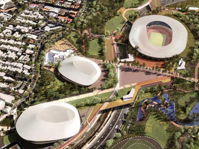 The proposed Brisbane Stadium and New National Aquatic Centre at Victoria Park, part of Brisbane 2032 plans. Picture: Archipelago Architects