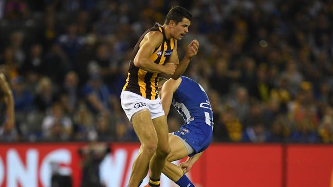 Ryan Burton was cleared for his bump on Shaun Higgins. Picture: AAP