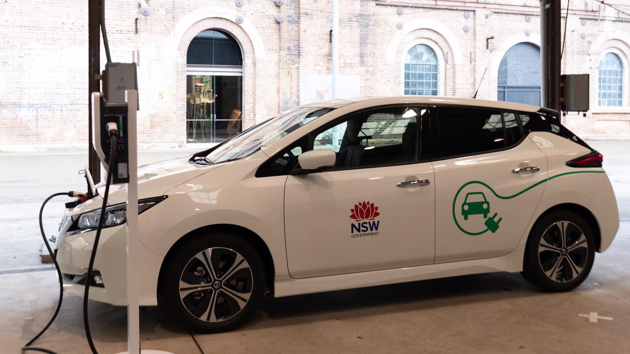 An electric vehicle at Blacksmith’s Workshop at Carriageworks. Picture: Monique Harmer