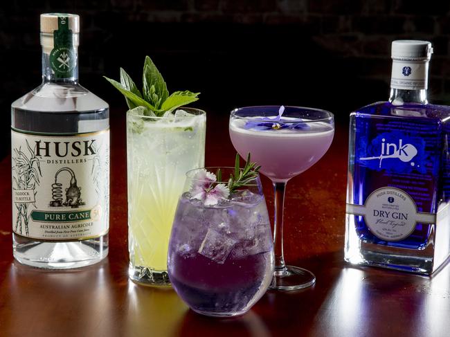 Husk Distillers ready to open up their farm to the public with a new bar/tasting area and cafe. Pure Cane Mojito (back left), Gin and Tonic (centre) and Southside cocktail (right). Picture: Jerad Williams