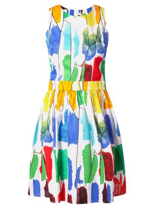 Embrace this bold and fun print for a twist on a classic race-day silhouette. MRP printed dress $17.80, mrp.com.