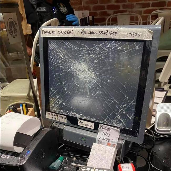 Smashed till system from a break-in on Monday night at One Little Tree cafe.