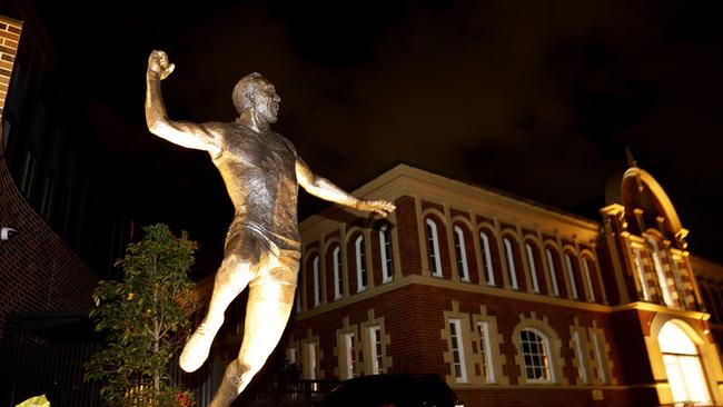 The Marn Grook fixture was marked by the unveiling of a statue of Swans legend Adam Goodes. Photo by Phil Hillyard