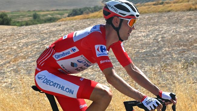 CORDOBA, SPAIN - AUGUST 23: Ben O'Connor of Australia and Team Decathlon AG2R La Mondiale - Red Leader Jersey competes during the La Vuelta - 79th Tour of Spain 2024, Stage 7 a 180.5km stage from Archidona to Cordoba / #UCIWT / on August 23, 2024 in Cordoba, Spain. (Photo by Dario Belingheri/Getty Images)