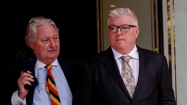 Mr MacGill leaves court with his solicitor Thos Hodgson on Thursday. Picture: NCA NewsWire/Nikki Short.