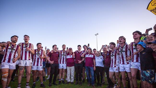 The Rams sing the song after topping Hahndorf. Picture: Nairne Bremer United Football Club