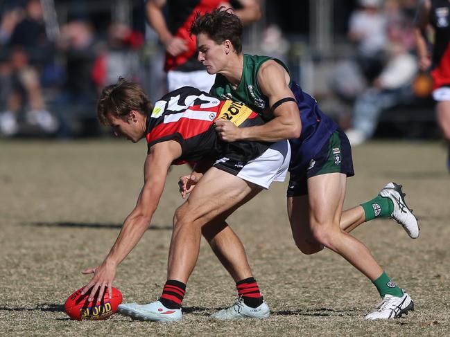 Ned Shannon (right) playing for St Mary’s in the Geelong league. Picture: Alan Barber