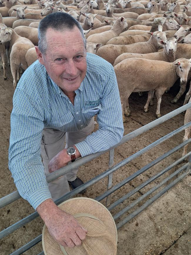 Colin Harper, Ariah Park, enjoyed a better than anticipated result at Corowa today, selling 648 first-cross ewes for $228 and $200 to average over $200; coming into the sale he thought $180 might have been the best money he could expect.