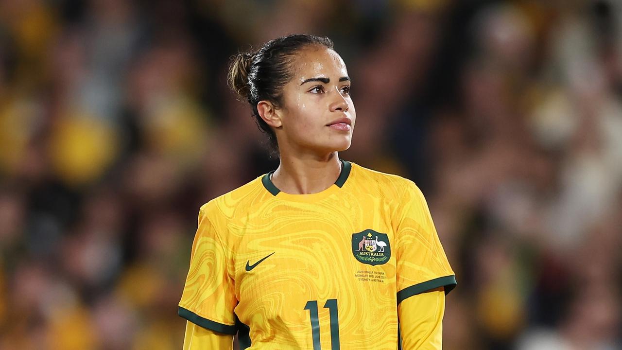 SYDNEY, AUSTRALIA - JUNE 03: Mary Fowler of Australia looks on during the international friendly match between Australia Matildas and China PR at Accor Stadium on June 03, 2024 in Sydney, Australia. (Photo by Matt King/Getty Images)