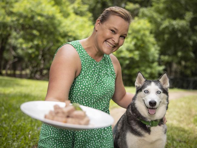 Ally Petrie with her dog Pippa who eats the new Mad Paws' fresh raw food dinner service. Pictire: Peter Wallis