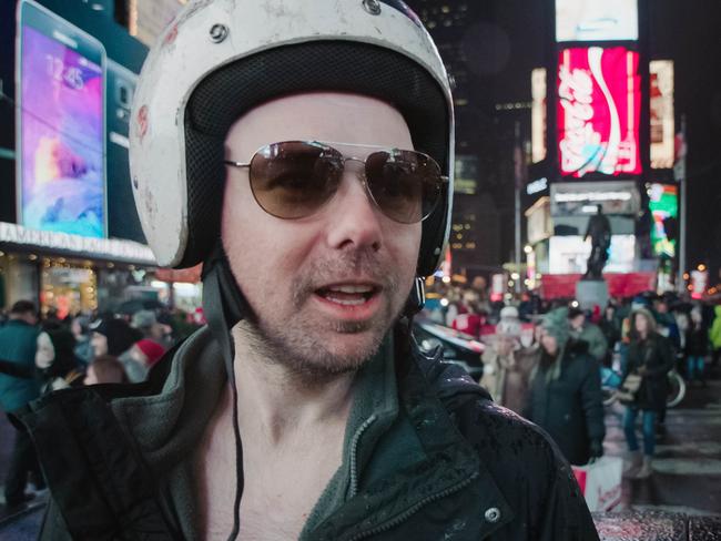 Let his hair down ... Karl Pilkington said his stunt in Times Square was an adrenaline rush. Picture: Supplied.