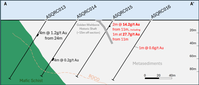 Hits at Golden Wishbone are in shallow terrain around an historic mine shaft. Pic: ASQ