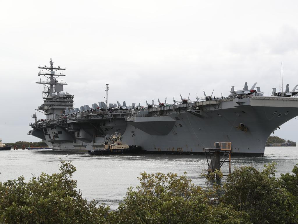 The USS Ronald Reagan arrives in Brisbane. Pic Peter Wallis