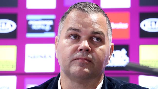 Anthony Seibold speaks to the media on Wednesday. Picture: Jono Searle/Getty Images