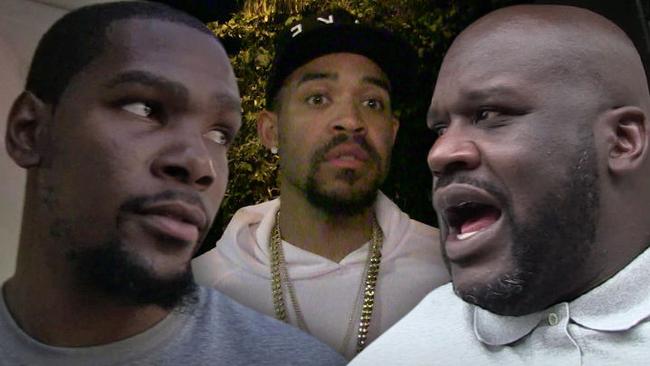 Kevin Durant (L) has bought in to the JaVale McGee-Shaquille O'Neal feud.