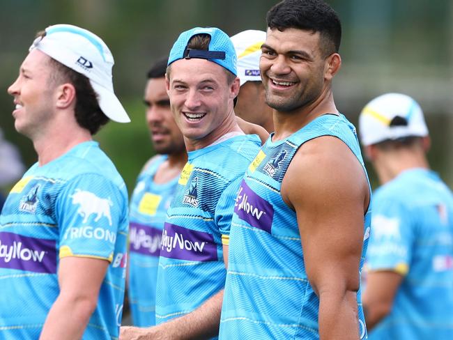 GOLD COAST, AUSTRALIA - FEBRUARY 02: David Fifita during a Gold Coast Titans NRL training session at Cbus Super Stadium on February 02, 2023 in Gold Coast, Australia. (Photo by Chris Hyde/Getty Images)