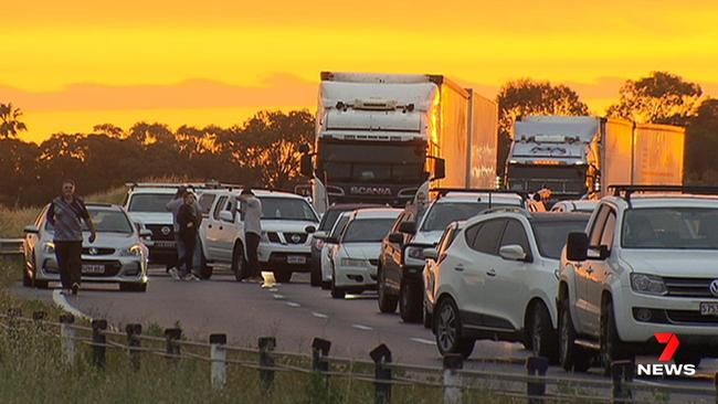 The incident caused traffic chaos on the Northern Expressway. Picture: 7 News.