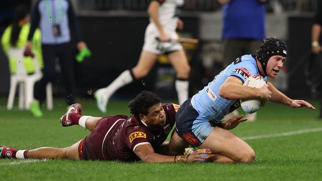 Burton scores the Blues opening try in a sensational display. Picture: Getty