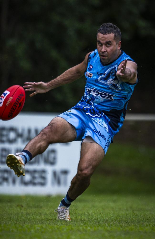 Jarrod Stokes playing for the Darwin Buffaloes in the 2024-25 NTFL season. Picture: Patch Clapp / AFLNT Media