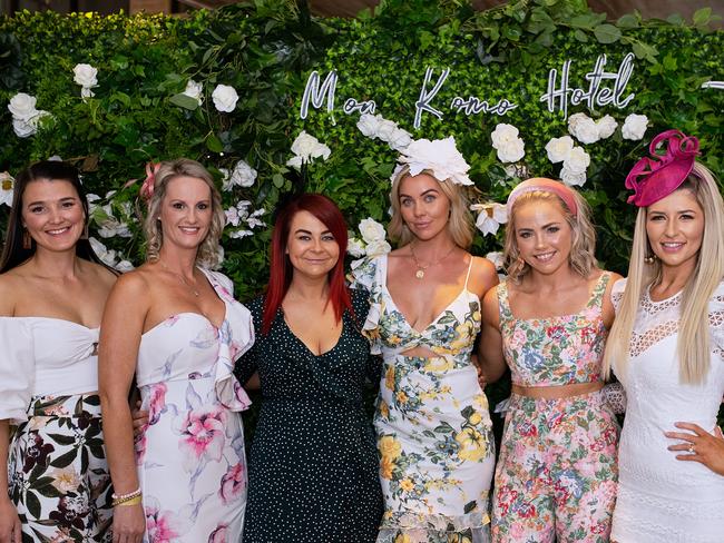 COPYRIGHT WARNING for Moreton Life ONLY. Phone Kylie Knight 3480 8226. Melbourne Cup at Mon Komo Hotel. Amanda Melville, Lisa Hayward, Belinda Boyce, Jessica Wood, Ashleigh Kindred and Candice Reibelt