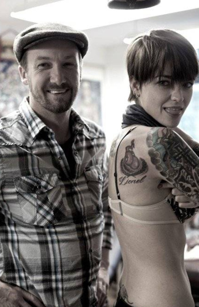 Tattooist Rhys Gordon from Little Tokyo with client, Ruby Rose.