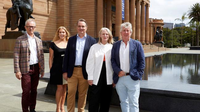 Michael Brand, Frances Ingham, John Ingham, Kathryn Gustafson and Dr Mark Nelson in front of the northern reflecting pool at the Art Gallery of NSW. Picture: Mim Stirling