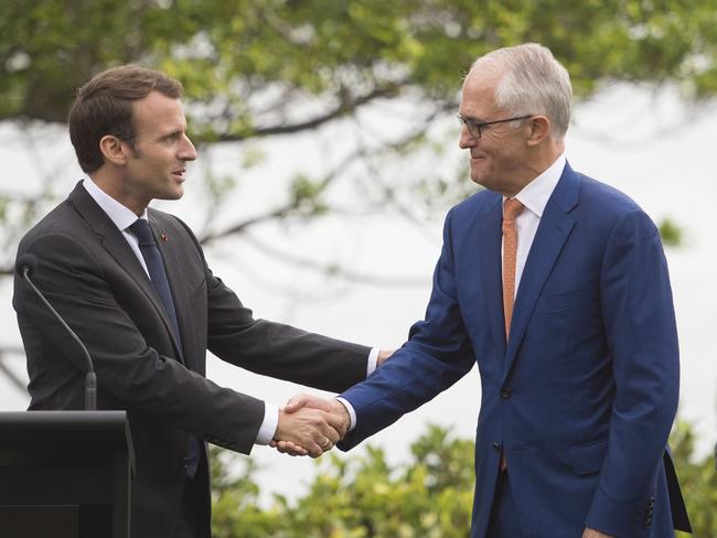 Mr Macron thanked Mr Turnbull and his delicious wife Lucy for their warm welcome. Picture: Blondet Eliot pool/SIPA / MEGA