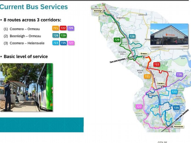 Current bus services on the northern end of the Gold Coast.