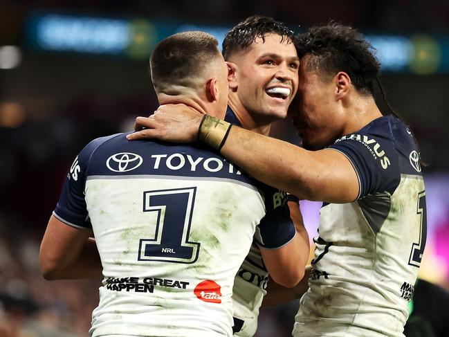 In his first game for the Cowboys, Braidon Burns came back to haunt his former team, scoring two tries. Picture: Getty Images