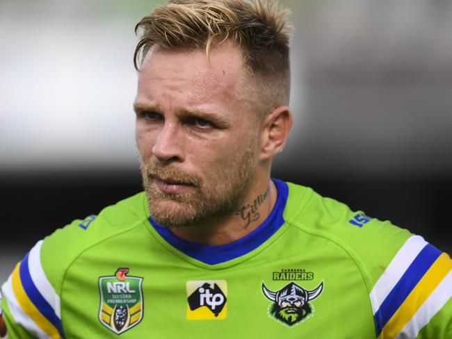 Blake Austin of the Raiders reacts after loosing the Round 3 NRL match between the Canberra Raiders and the Warriors at GIO Stadium in Canberra, Saturday, March 24, 2018. (AAP Image/Lukas Coch) NO ARCHIVING, EDITORIAL USE ONLY