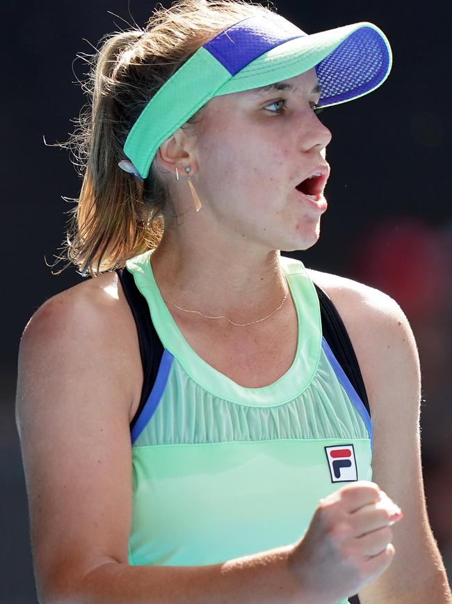 I’ll take it ... Sofia Kenin pumps her fist during her victory over Coco Gauff. Picture: AAP