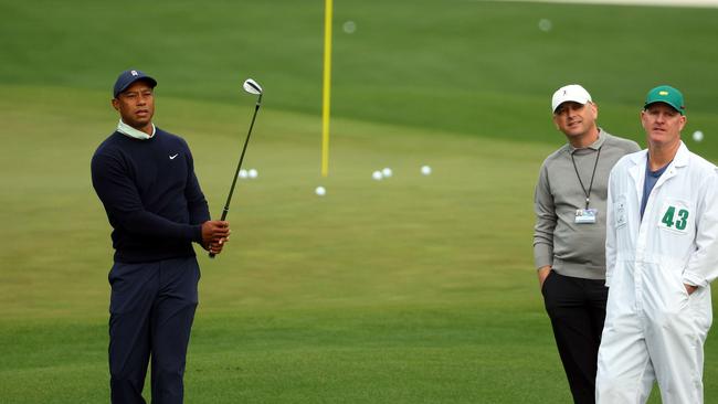 Tiger Woods warms up at Augusta. Picture: AFP Images