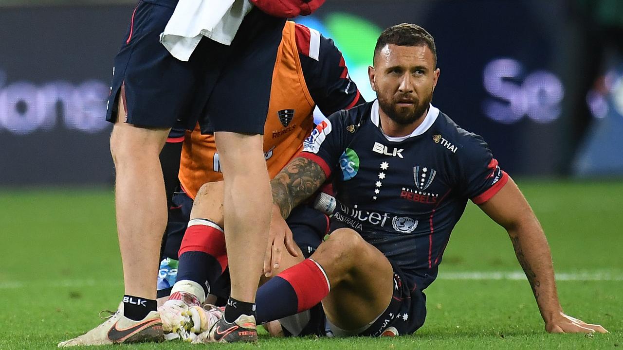 Quade Cooper of the Rebels after sustaining concussion.