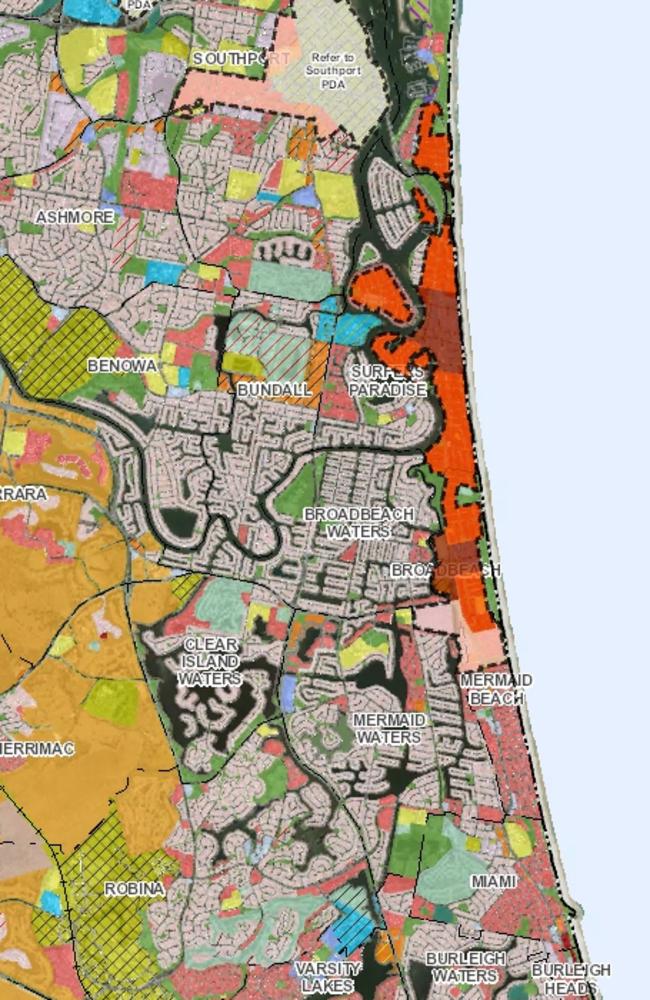 The Gold Coast's light rail overlay map — see the red section – allowing for more development around the tram lines.