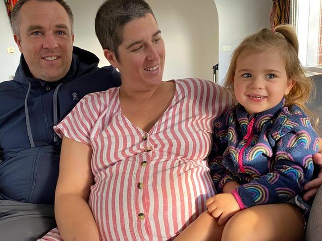 Rocio Albornoz while pregnant with Liam. She’s with husband Oliver Carroll and daughter Ella. Picture: Supplied