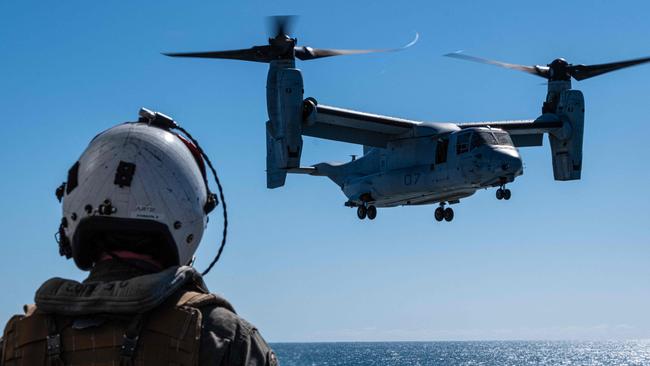 The Osprey is designed to vertically lift like a helicopter but fly like an aeroplane. Picture: Skyler M. Harris / US Marine Corps / AFP