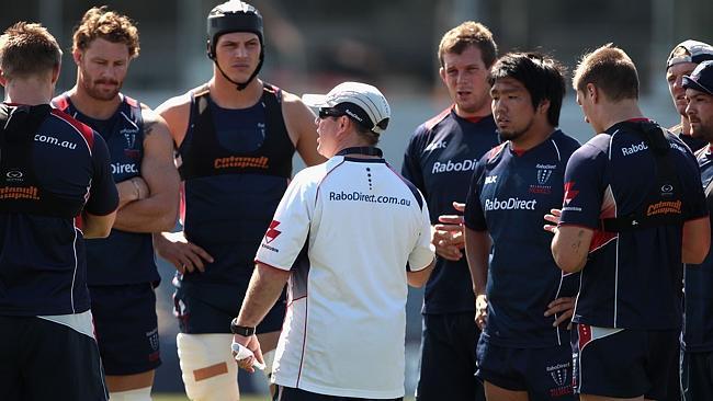 Coach Tony McGahan gives instructions to players during a Melbourne Rebels Super Rugby tr