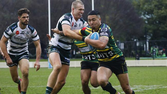 Action in the Gordon v Warringah match in round four of the Shute Shield.