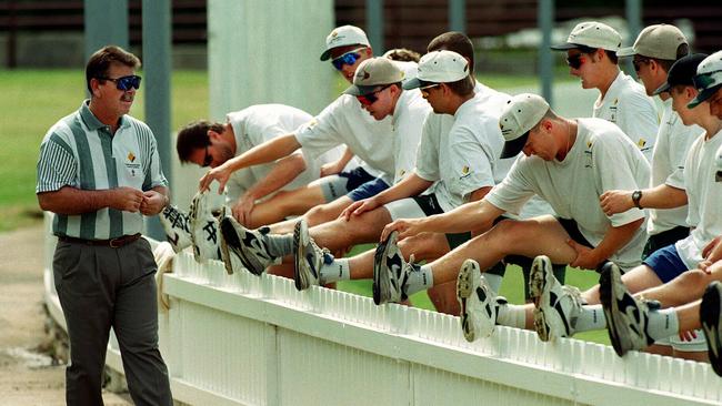 Rod Marsh, former Australian wicketkeeper & head coach of AIS Australian Cricket Academy with his 1995 class, during practice for game in Canberra.       Cricket F/L