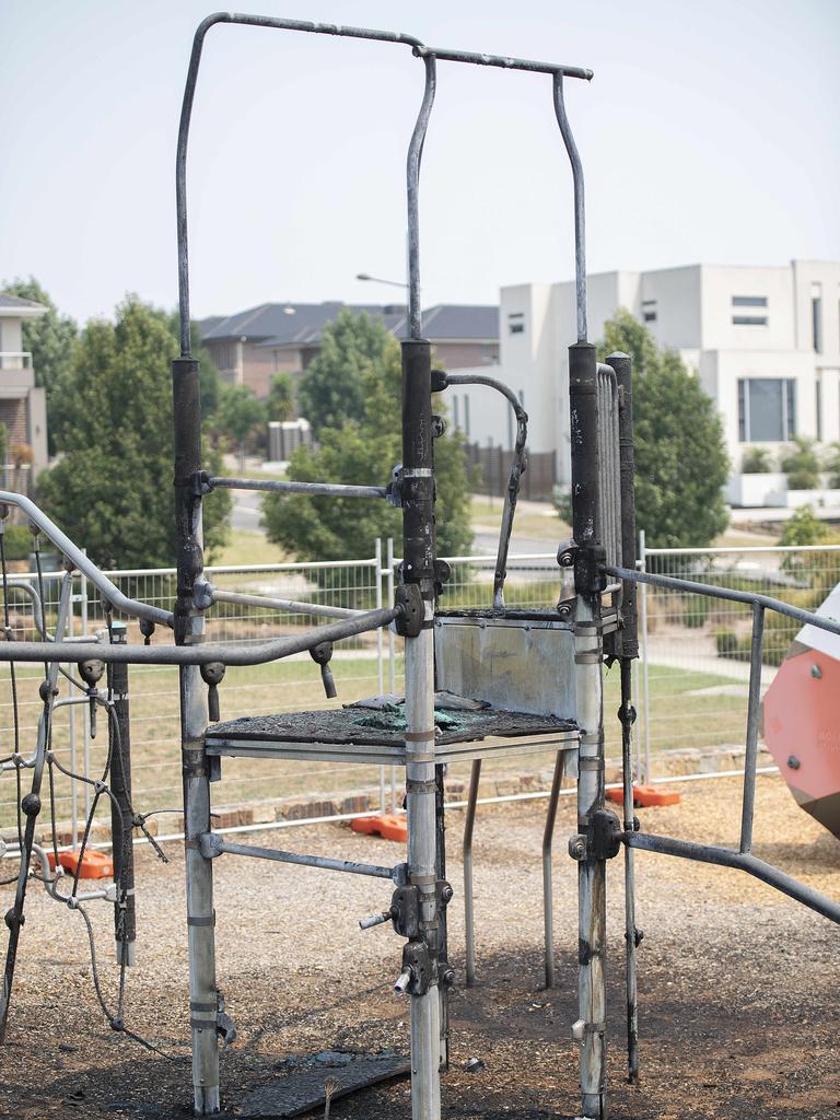 Burnt remains for a playground. Picture: Ellen Smith