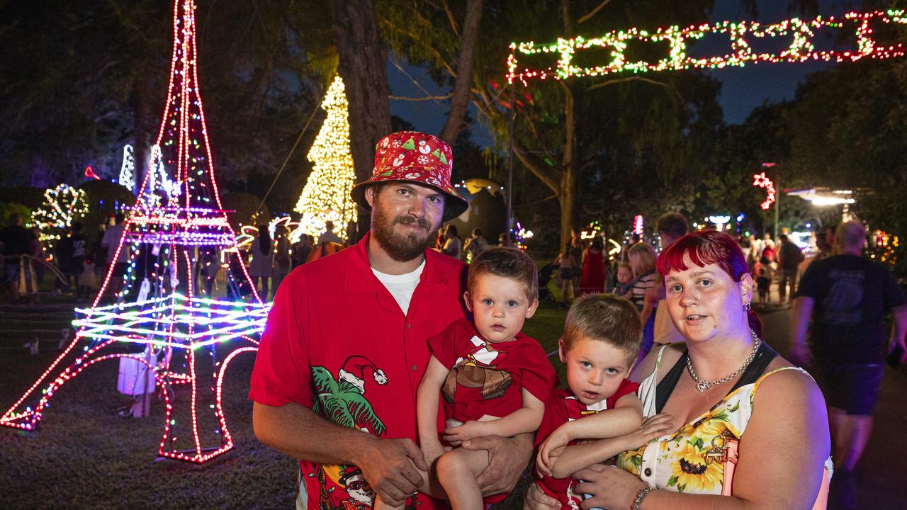 At Toowoomba's Christmas Wonderland are (from left) Nathan Gundy, Heath Gundy, Jaxson Gundy and Anne-Maree Mogg in Queens Park, Saturday, December 7, 2024. Picture: Kevin Farmer