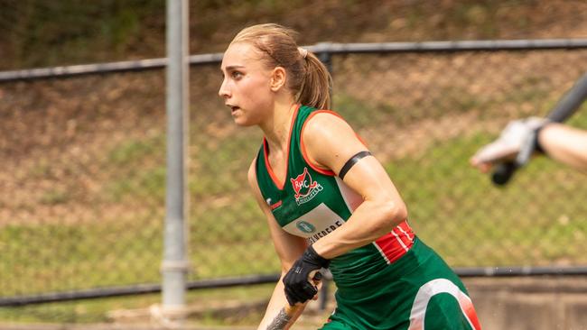 Hannah Cullum-Sanders playing for Redcliffe Leagues in the Brisbane Premier League. Picture: Andrew Blanchard.