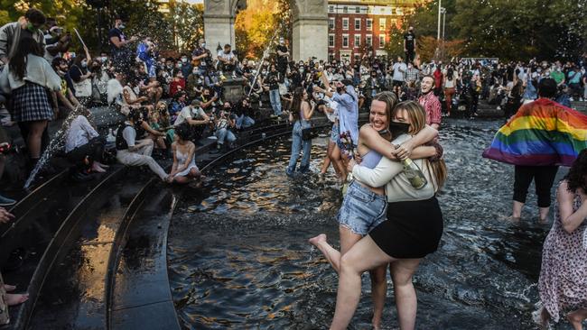 Biden backers celebrate New York’s Washington Square Park. Picture: Getty Images